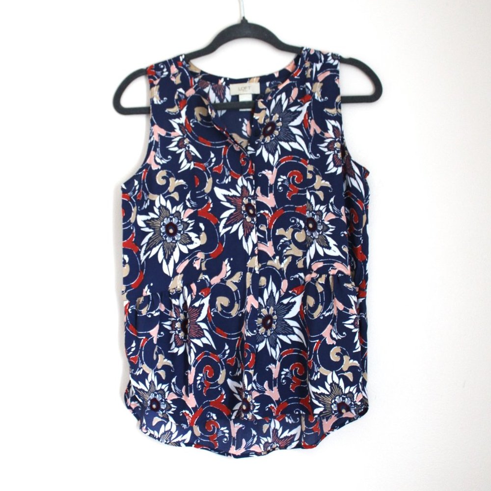 Ann Taylor LOFT Floral Peplum Henley Shell Blouse